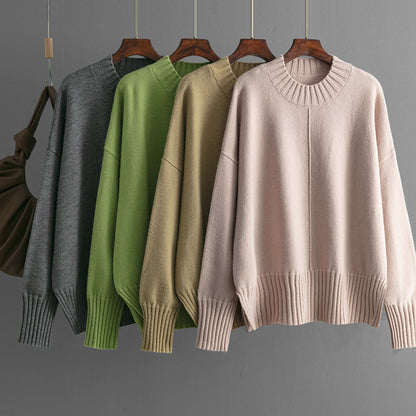 Round Neck Sweater Women Autumn Winter Solid Color All Matching Pullover Sweater Slimming Long Sleeves Loose Bottoming Shirt