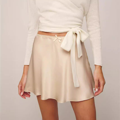 Satin Skirt High Waist Elastic Solid Color Women Skirt Women Clothing