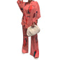 Ladies Homewear Two Piece Long Sleeve Pajamas Wide Leg Pants Printed