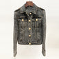 Goods Autumn Winter Star Lion Head Button Slim Wash Denim Jacket Coat