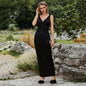 Sexy Split Maxi Dress Low Cut Slimming Party High End Mesh Hollow Out Cutout Design Temperamental Minority Sling Dress