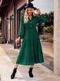 Women Clothing Autumn Winter Solid Color Casual Shirt Collar Waist Controlled Long Sleeves Dress