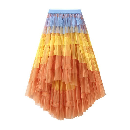 Irregular Asymmetric Tiered Dress High Waist Mesh Skirt Pettiskirt Women Gauze Skirt Fairy Dress