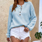 Solid Color Buttons Pullover Sweater Women Autumn Winter round Neck Sweater Top