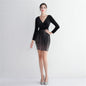 Sequin Flannel Long Sleeved Evening Dress Black Sexy Velvet Slimming Fishtail Dress Cocktail Short Length