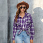 Women Long Sleeved Plaid Button Shirt Full Color Uniform Size Jacket