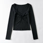 Women Spring Clothing Non Matream Sexy Chest Pleated Long Sleeve T shirt Bottoming Shirt