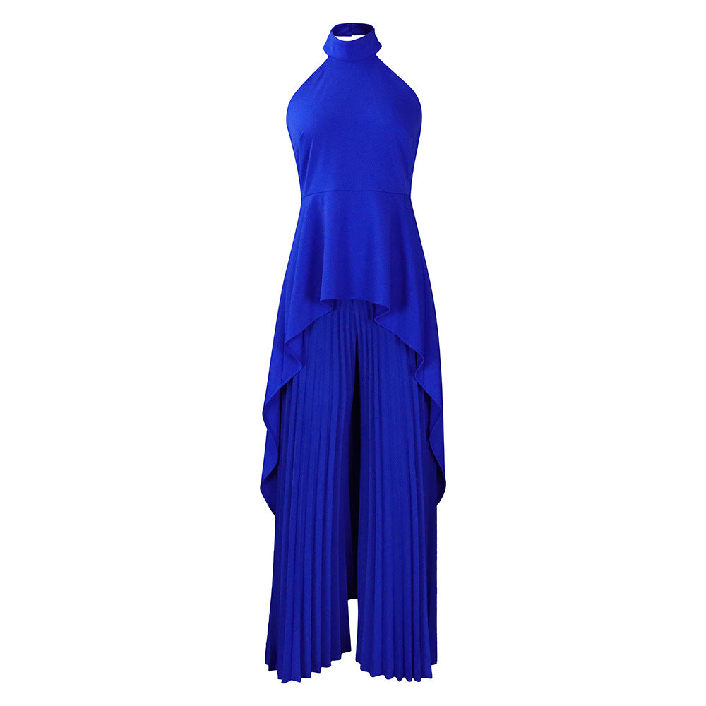 Women Clothing Office Sleeveless Irregular Asymmetric Top Wide Leg Pants Two Piece Suit