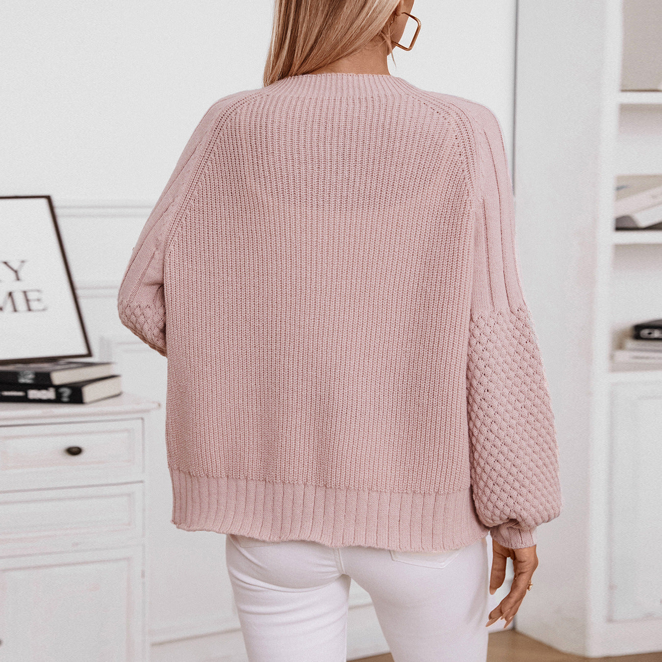 Autumn Winter Solid Color Buttons Knitted Cardigan Casual Loose Lantern Sleeve Sweater Women