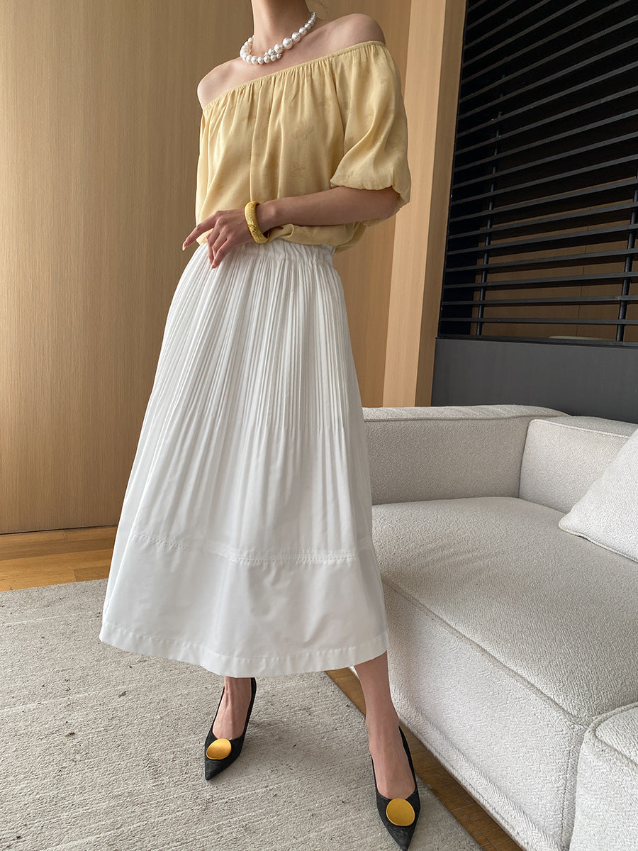 Bud Vertical Cutting Heavy Industry Pleated Three Dimensional Texture Feeling Wooden Ear High Waist A Line Skirt