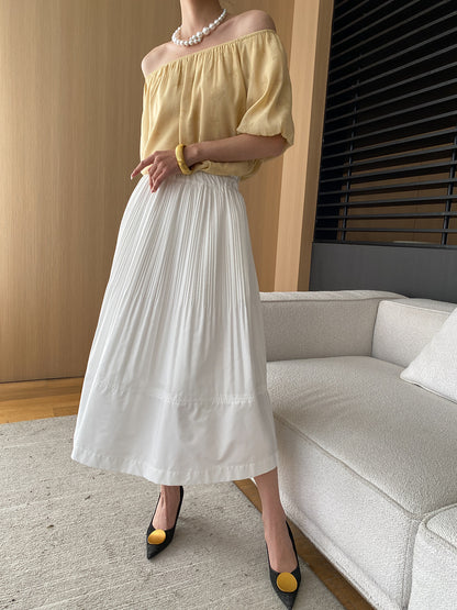 Bud Vertical Cutting Heavy Industry Pleated Three Dimensional Texture Feeling Wooden Ear High Waist A Line Skirt