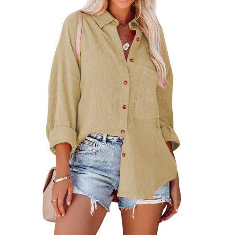 Women Clothing Spring Summer Drop Shoulder Batwing Shirt Casual Long Sleeve Shirt for Women