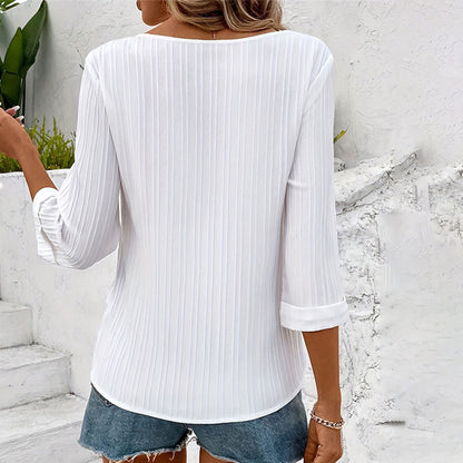 Elegant Straight round Neck Shirt with Half Sleeve Top Women Office Solid Color Loose T shirt Women Clothing