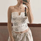 Summer Sexy Sexy Knitted Floral Embroidered Wrapped Chest Short Top Vest Outer Wear Women