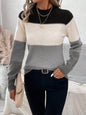 Autumn Winter Contrast Color Sweater Women Pullover round Neck Long Sleeves Knitwear Casual All Matching Tops