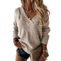 Women Clothes Autumn Winter Solid Color V-neck Knitted Pullover Women Sweater