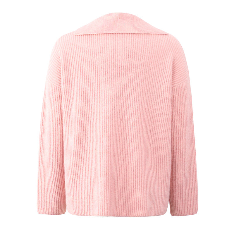 Suit Collar Thickened Jumper Women Autumn Winter Sweater