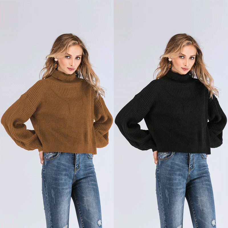 Women Autumn Winter Half High Collar Long Sleeves Thick Soft Glutinous Knitted Sweater