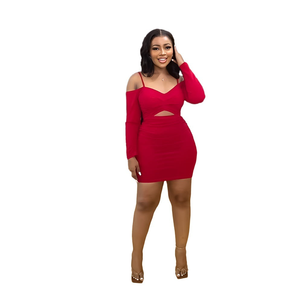 Sexy Slim Fit All Match Off The Shoulder Strap Mini Sheath Dress