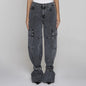 Personalized Trendy Overalls Summer Wide Leg Straight Stitching Design Jeans for Women