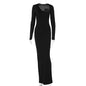 Women Clothing Summer Sexy Slim Fit Slimming Long Sleeves Diagonal Collar Back Slit Dress