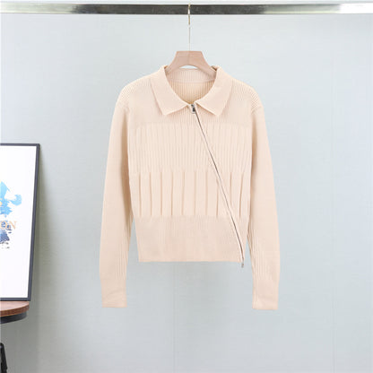 Zipper Knitted Cardigan for Women Spring Niche Sweater Coat Short Top