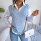 Autumn Winter Casual Hollow Out Cutout out V neck Knitted Vest Sweater Women Clothing