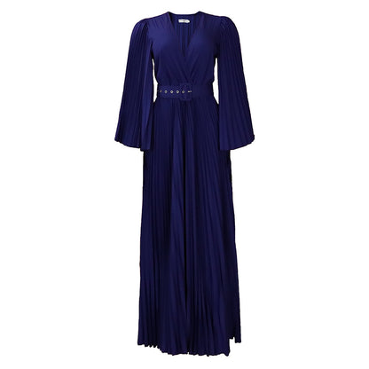 Women Clothing V neck Sexy Pleated Formal Swing Dress Maxi Dress