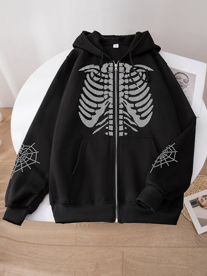 Gothic Zipper Sweater Skull Print Cardigan Sweater Casual Coat