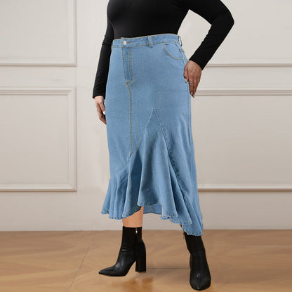 Plus Size Women Clothing Denim Fit Long Skirt