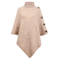 Autumn Winter Shawl Cape Solid Color Turtleneck Women Sweater