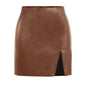 Sexy Women Clothing High Waist Package Hip with A Zipper Short Skirt Boutique Faux Leather Skirt