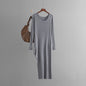 Knitted Dress Autumn Solid Color Slim Fit Slit Long Tight Bottoming Hip Dress