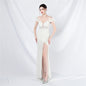 Ostrich Feather Lace Rhinestone Court Vest Boning Corset Waist Tight High End Evening Dress