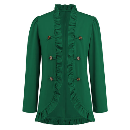 Women Ruffled Cardigan Button Small Coat Autumn Winter Long Sleeve Short