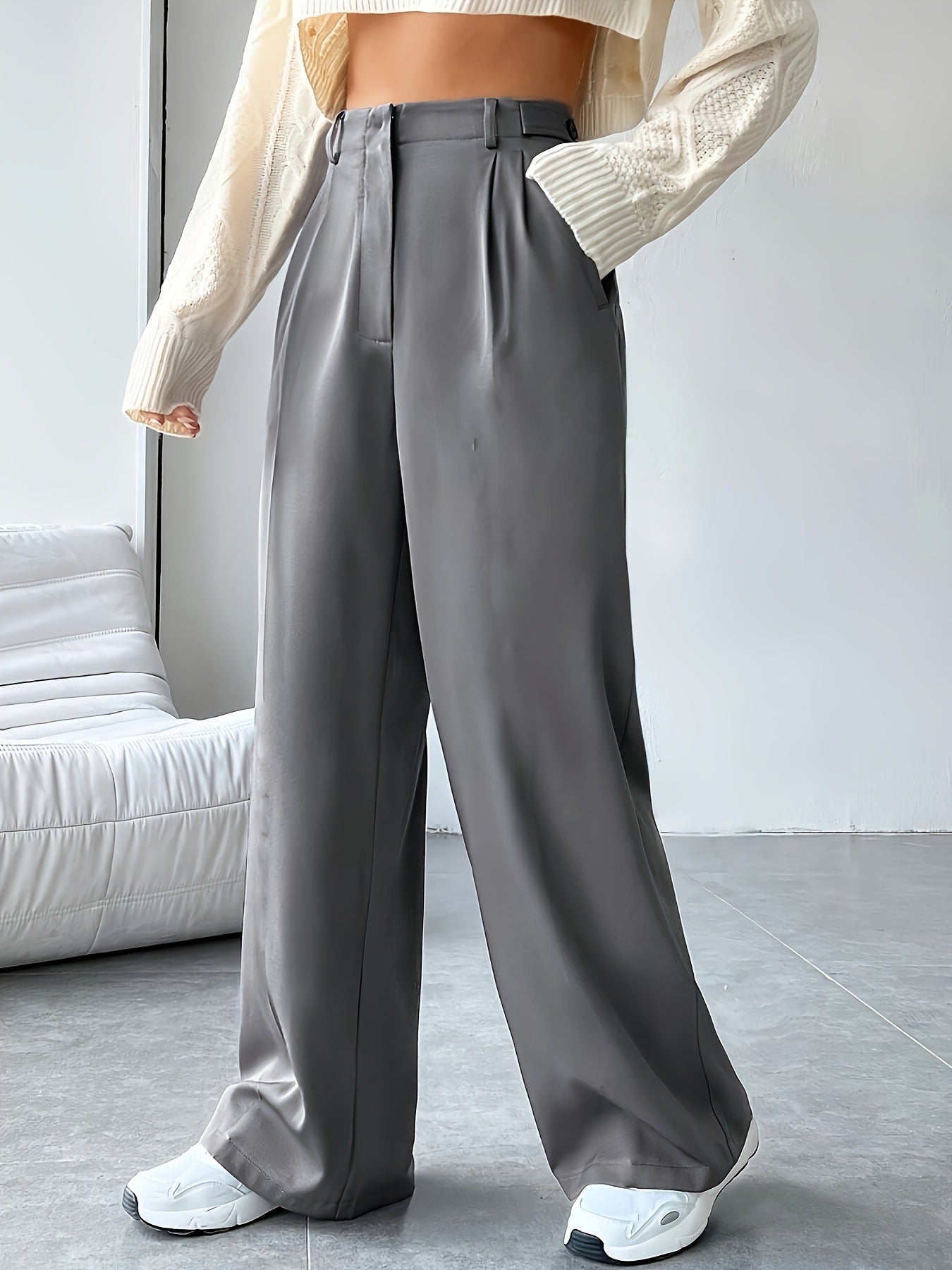 Pants High Waist Wide Leg Pants Women Draping Effect Straight Casual Slimming Simple Mopping Work Pant