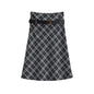 Retro High Waist with Belt Twill Brushed Plaid Skirt Women Autumn Winter A line Slim Midi Skirt