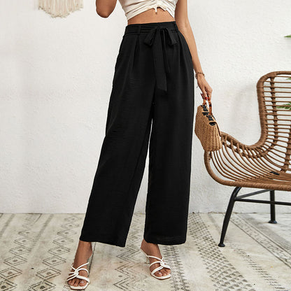 Summer Women Casual Pants Black Wide Leg Pants