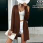 Women Wear Solid Color Mid-Length Long Sleeve Cable-Knit Sweater Cardigan