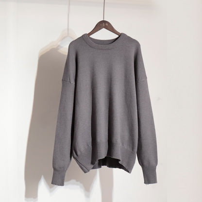 Solid Color round Neck Sweater Autumn Winter Office Casual round Neck Knitted Sweater