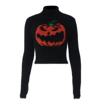 Women Clothing Autumn Winter Sexy Halloween Pumpkin Head Short High Quality Sweater