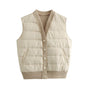 Fall Women Clothing Quilted V neck Patchwork Sleeveless Waistcoat Vest