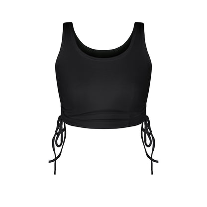 Solid Color Summer Breathable Fashion Drawstring Thread Vest Ultra Short Sleeveless Top Sexy Bare Cropped Vest