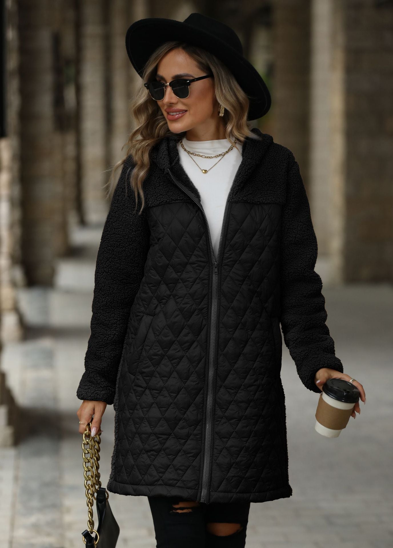 Autumn Winter Women Clothing Loose Hooded Zipper Plush Coat Coat