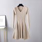 Autumn Winter Woolen  Base Knitting Dress Women Waist Slimming Mid Length Inner Wear A line