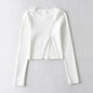 Women Clothing round Neck Irregular Asymmetric Oblique Zipper Bottoming Shirt Stretch Long Sleeve T shirt