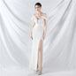 Craft Order Ostrich Feather Sequin Ladies Party Evening Dress Sexy Long Sleeveless Split Toast Dress