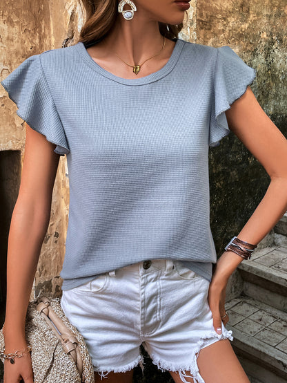 Women Clothing All Match Solid Color round Neck T shirt