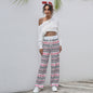 Women Clothing Lace-up Casual Trousers Loose Lace-up Christmas Printed Pants