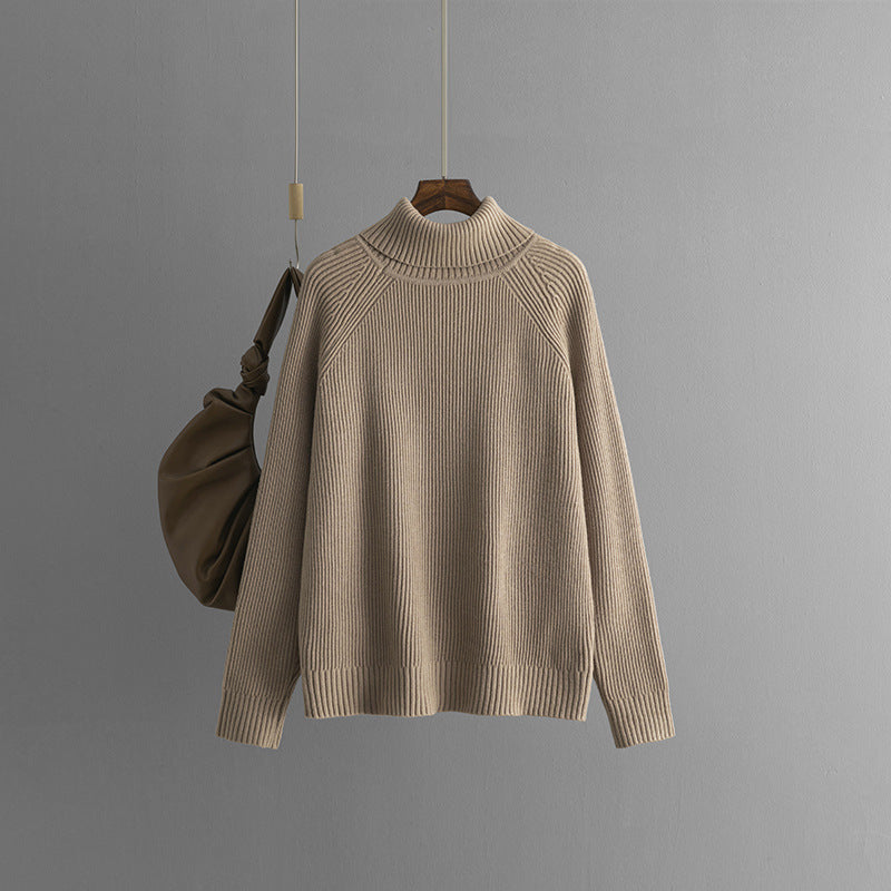 Solid Color Turtleneck Sweater for Women Autumn Winter Thickened Loose Pullover Top Knitwear Inner Wear